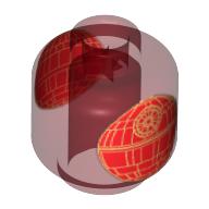 Minifig Head (No Face), Gold Death Star Print (Trans-Red)
