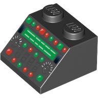 Brick Sloped 45° 2 x 2 with Complex Control Panel with Red and Green Lamps Print (Black)