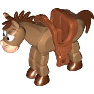 Animal, Horse 'Bullseye' with Tan Face, Dark Orange Saddle, Dark Brown Mane, Tail, Hooves Print (Medium Nougat)