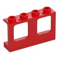 Window 1 x 4 x 2 Plane, Hollow Studs, Single Hole Top and Bottom for Glass (Red)
