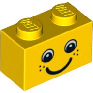 Brick 1 x 2 with Eyes, Freckles and Smile Print (Yellow)