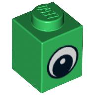 Brick 1 x 1 with Simple Black Eye with White Pupil Print (Green)