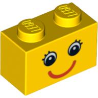 Brick 1 x 2 with Eyes and Red Smile Print (Yellow)
