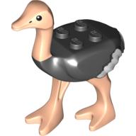 Animal, Bird, Ostrich with White Tail and Wingtips / Light Nougat Legs and Head [Complete Assembly] (Black)