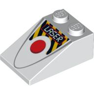 Brick Sloped 33° 3 x 2 with Red Circle, Danger Stripes and 'LASER' Print (White)