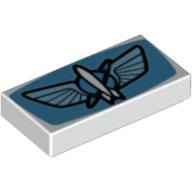 Tile 1 x 2 with Planet with Wings and Rocket Print (White)