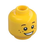 Minifig Head Lil' Nelson / Boy / Girl / Elf, Brown Eyebrows and Freckles, Open Smile Print (Yellow)