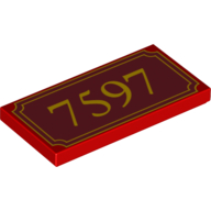 Tile 2 x 4 with Yellow '7597' and Fancy Outline Print (Red)