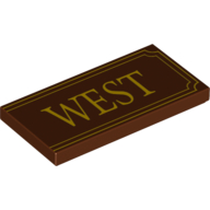 Tile 2 x 4 with Yellow 'WEST' and Fancy Outline Print (Reddish Brown)