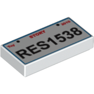 Tile 1 x 2 with 'Toy STORY 2010 RES1538' License Plate Print (White)