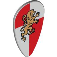 Shield Ovoid with Gold Lion on Red and White Quarters Print (Light Bluish Gray)