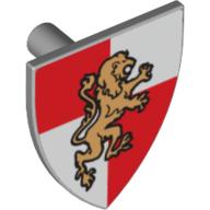 Shield Triangular with Gold Lion on Red/White Quarters Print (Light Bluish Gray)