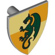 Shield Triangular with Dragon on Medium Nougat and Tan Quarters Print (Light Bluish Gray)