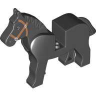 Animal, Horse, Movable Head, Black Eyes with White on Two Sides, White Pupils, Brown Bridle Print (Black)