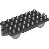 Duplo Train Wagon Base 4 x 8 with Light Bluish Gray Wheels and Moveable Hook (Black)