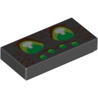 Tile 1 x 2 with 6 Green Eyes and Brown Hairs Print (Spider Face) (Black)