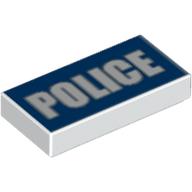 Tile 1 x 2 with 'POLICE' White on Blue Background Print (White)