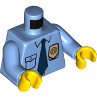 Torso Police Shirt with Gold Badge, Dark Blue Tie and 'POLICE' Print on Back, Medium Blue Arms, Yellow Hands (Medium Blue)