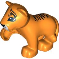 Duplo Animal Tiger Cub with Raised Paw - Black Fur Stripes on Face and Back Print (Orange)