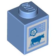 Brick 1 x 1 with Milk Carton, Cow, Print (Medium Blue)