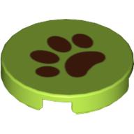 Tile Round 2 x 2 with Brown Paw Print (Lime)