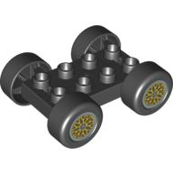 Duplo Car Base 2 x 4 with Black Tires & Yellow 'Y' Spoke Wheels (Black)