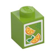 Brick 1 x 1 with Oranges Print [Juice Carton] (Lime)