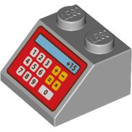 Brick Sloped 45° 2 x 2 with Red Cash Register and '+15' Print (Light Bluish Gray)