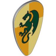 Shield Ovoid with Dark Green Dragon on Light Yellow and Ochre Quarters Background Print (Light Bluish Gray)