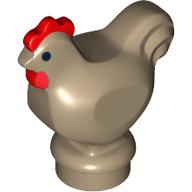 Animal, Chicken with Black Eyes and Red Comb Print (Dark Tan)