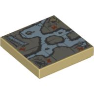 Tile 2 x 2 with Map Cave, Tree, House, Waterfall Print (Tan)