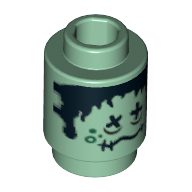 Brick Round 1 x 1 with Shrunken Head Print (Sand Green)