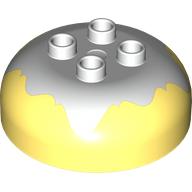 Duplo Brick Round 4 x 4 Dome Top with 2 x 2 Studs - Marbled White 'Frosting' (Bright Light Yellow)