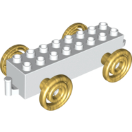 Duplo Car Base 2 x 8 x 1 1/2 with Large Gold Spoked and Spiraled Wheels (White)