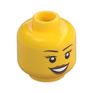 Minifig Head Nya / Ms. Santos, Peach Lips, Open Mouth Smile, Black Eyebrows Print (Yellow)