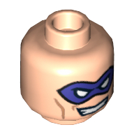 Minifig Head Riddler, Purple Eyemask, Open Mouth Smirk Print [Hollow Stud] (Light Nougat)