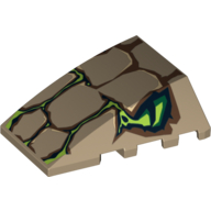 Brick Wedged, Curved 4 x 4 No Top Studs with Scales and 2 Lime Eyes Print (Dark Tan)