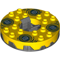 Turntable 6 x 6 Round Pearl Titanium Base Serrated with White and Dark Green Print (Ninjago Spinner) (Yellow)