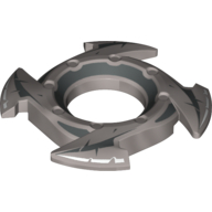Ring 4 x 4 with 2 x 2 Hole and 4 Arrow Ends with Black Spikes Print (Ninjago Spinner Crown) (Flat Silver)