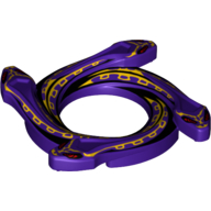 Ring 4 x 4 with 2 x 2 Hole and 4 Snake Head Ends and Yellow Scales Snake Print (Ninjago Spinner Crown) (Dark Purple)