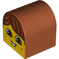 Duplo Brick 2 x 2 x 2 Curved Top with Boy Face, Open Smile, Freckles, Brown Hair Print (Dark Orange)