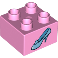 Duplo Brick 2 x 2 with Light Blue Shoe Cinderella Glass Slipper Print (Bright Pink)