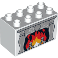 Duplo Brick 2 x 4 x 2 with Fire in Fireplace Print (White)