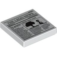 Tile 2 x 2 with Newspaper 'THE LEGO NEWS volume 3' Print (White)