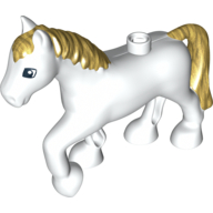 Duplo Animal Horse with one Stud and Raised Hoof, Gold Mane & Tail Print (White)
