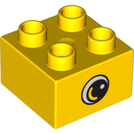 Duplo Brick 2 x 2 with Eye with White Spot and Varied Color Curve inside a Black Circle Print on Both Sides (Yellow)