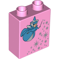 Duplo Brick 1 x 2 x 2 with Fairy Godmother with Wand and Fairy Dust Print (Bright Pink)