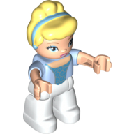 Duplo Figure with Bright Light Yellow Hair with Bright Light Blue Headband, Light Nougat Arms, White Legs, Azure Design Print (Cinderella) (Bright Light Blue)