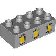 Duplo Brick 2 x 4 with 3 Yellow Oval Windows Print (Light Bluish Gray)