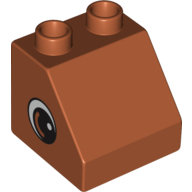 Duplo Brick 2 x 2 Slope 45° with Eye with White Spot and Curve Print on Both Sides (Dark Orange)